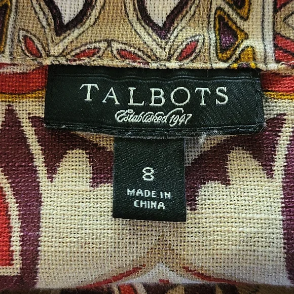 Talbots Women's Long-sleeved Printed V-Neck Silk and Linen Blouse Size 8 - Picture 10 of 10